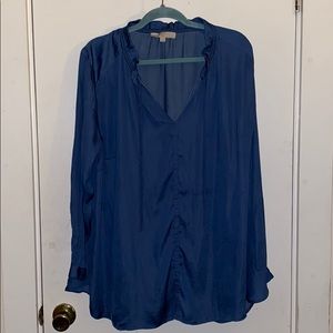 3/$15 Navy Loft Split Neck Blouse with Tie Feature